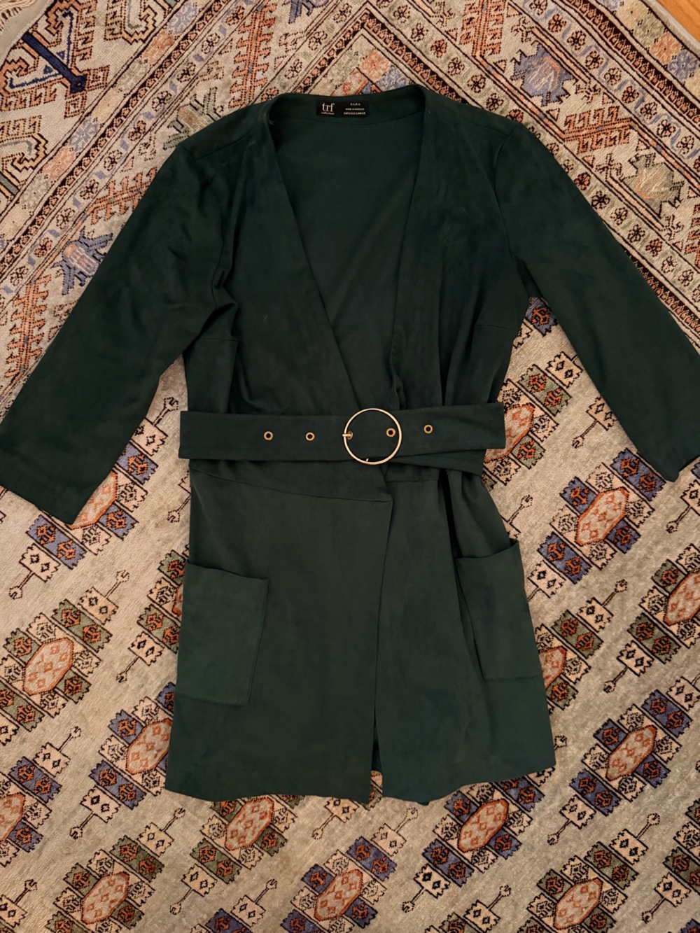 Zara Dark Green Trench-Style Dress/Shorts with Gold Ring Accent